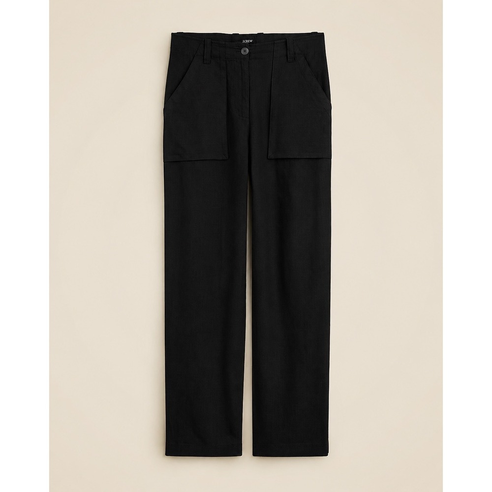 J.Crew‎ Seaside Cargo Pants Linen Lyocell Blend Black Wide Leg Size 16